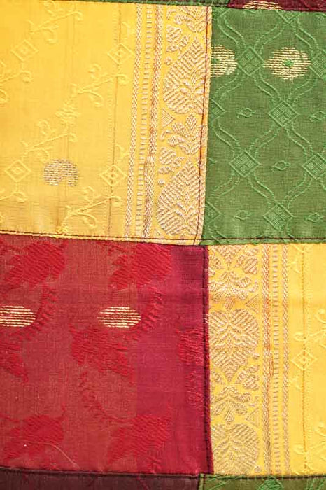 Housse de coussin patchwork sari, multicolore/dorée, 40x40cm