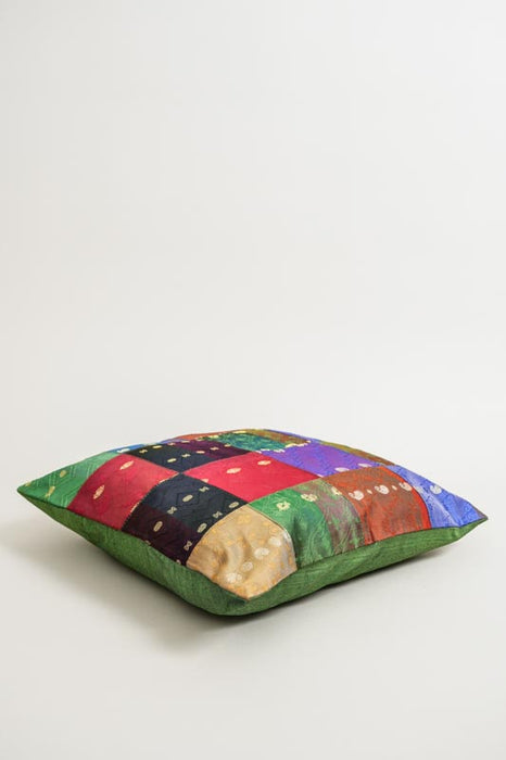Housse de coussin patchwork sari, multicolore/dorée, 40x40cm