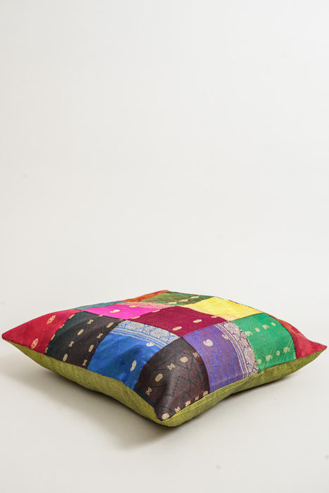 Housse de coussin patchwork sari, multicolore/dorée, 40x40cm