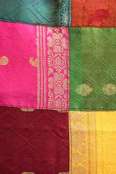 Housse de coussin patchwork sari, multicolore/dorée, 40x40cm