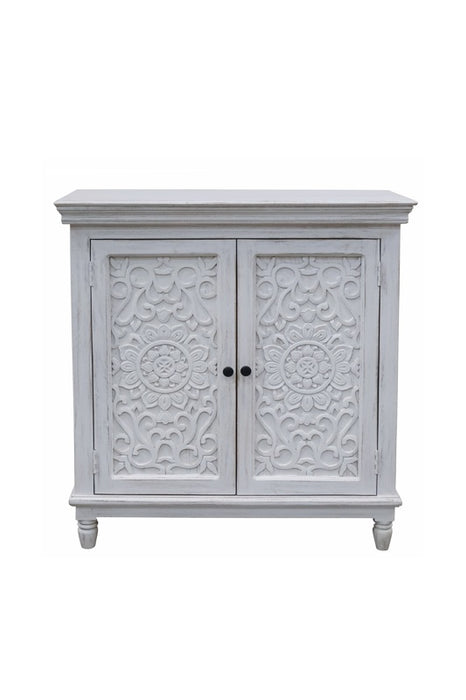 Sideboard Mangoholz mit 2 Türen weiss Mandala 100x40x90cm