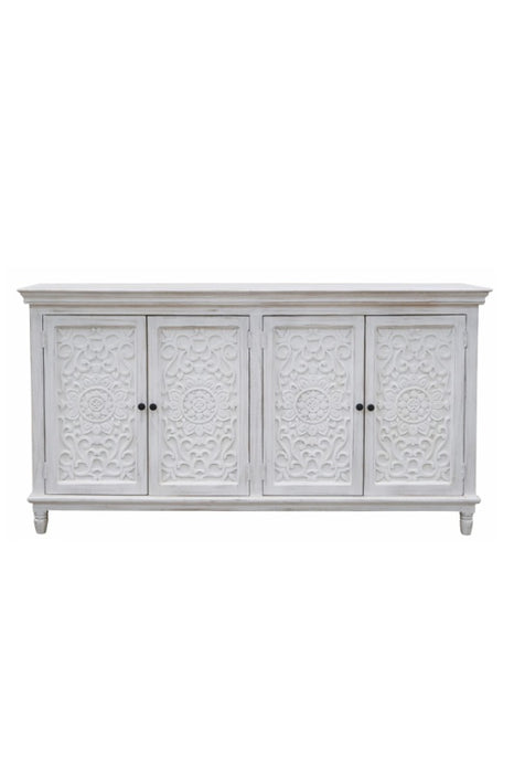 Sideboard Mangoholz mit 4 Türen weiss Mandala 160x40x90cm