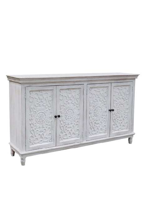 Sideboard Mangoholz mit 4 Türen weiss Mandala 160x40x90cm