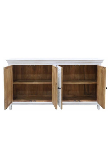 Sideboard Mangoholz mit 4 Türen weiss Mandala 160x40x90cm
