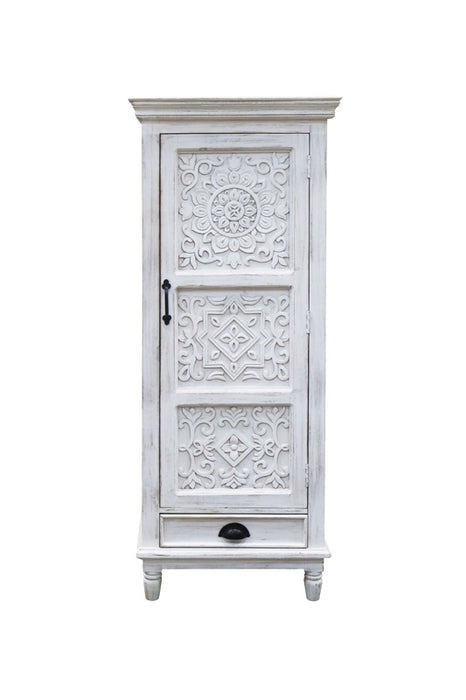 Commode Almirah en bois de manguier avec 1 porte et 1 tiroir blanc 60x40x150cm