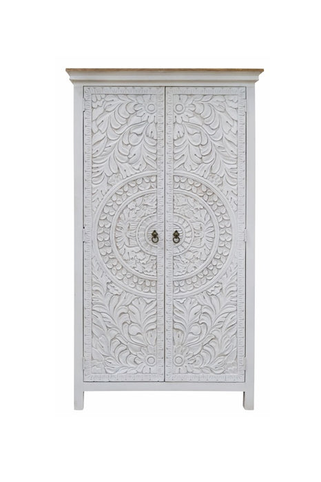 Armoire Almirah en bois de manguier avec 2 portes blanc Madala 100x42x178cm