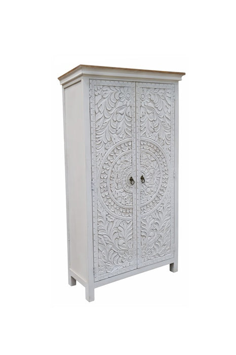 Armoire Almirah en bois de manguier avec 2 portes blanc Madala 100x42x178cm