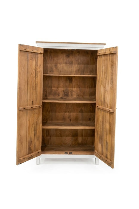 Armoire Almirah en bois de manguier avec 2 portes blanc Madala 100x42x178cm