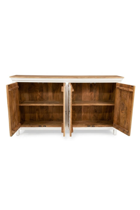 Sideboard Mangoholz mit 4 Türen weiss Mandala, braune Abdeckung180x40x100cm