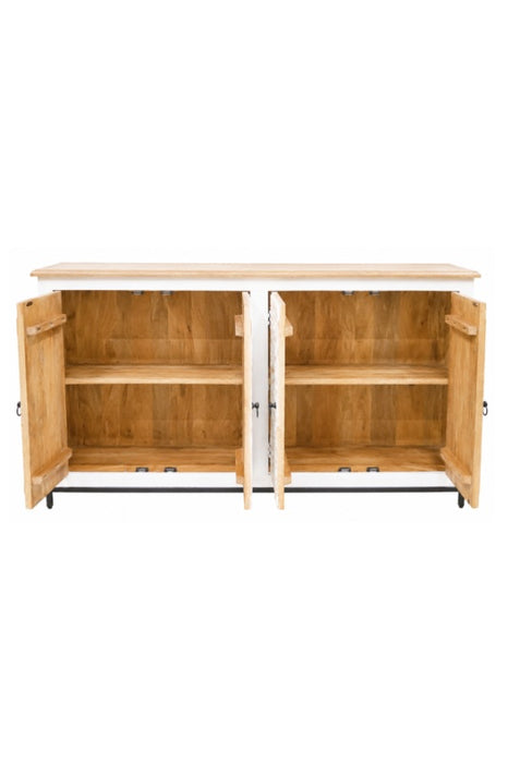 Buffet manguier/pieds métal 4 portes Mandala gold wash 162x40x92cm