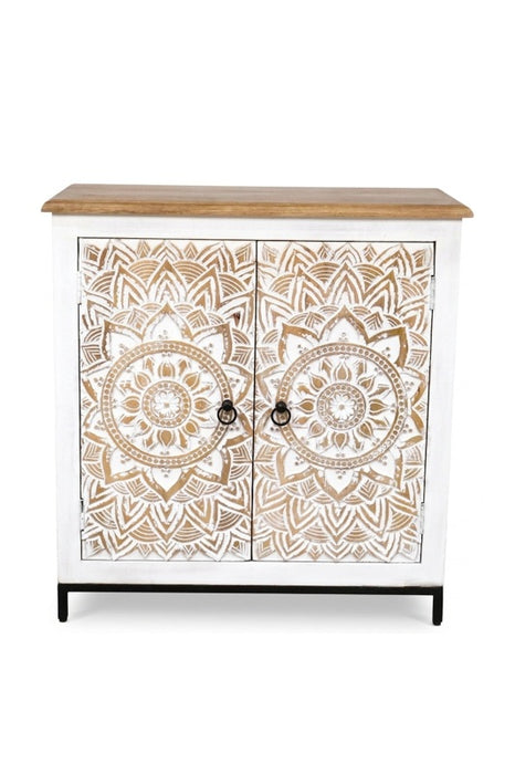 Sideboard Mangoholz/Metallfuss 2 Türen Mandala gold wash  86x40x91cm