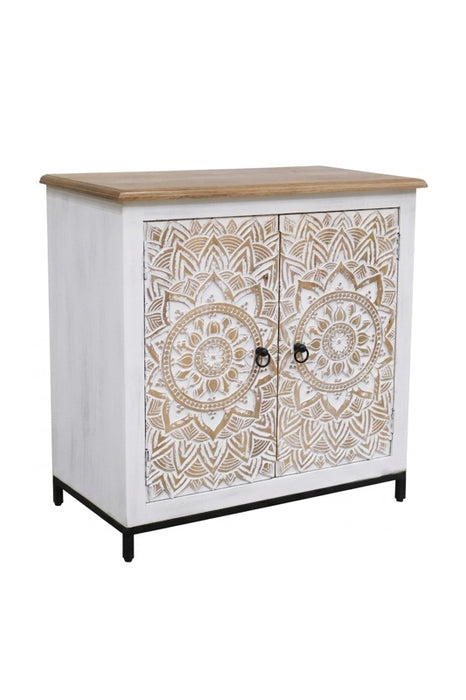 Sideboard Mangoholz/Metallfuss 2 Türen Mandala gold wash  86x40x91cm