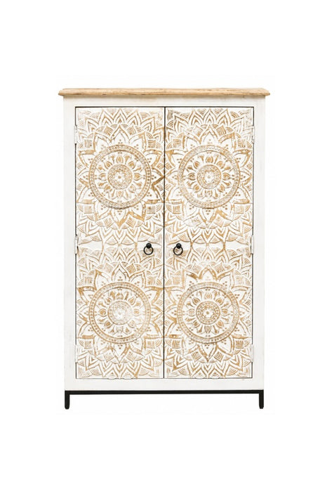 Armoire Almirah manguier/piètement métal 2 portes Mandala or wash 90x40x139cm