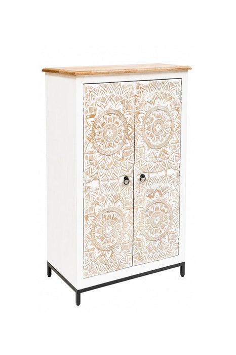 Armoire Almirah manguier/piètement métal 2 portes Mandala or wash 90x40x139cm