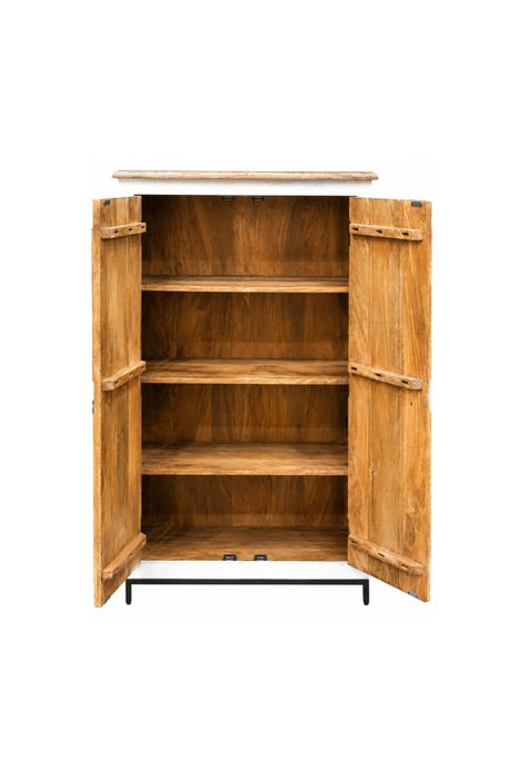 Armoire Almirah manguier/piètement métal 2 portes Mandala or wash 90x40x139cm