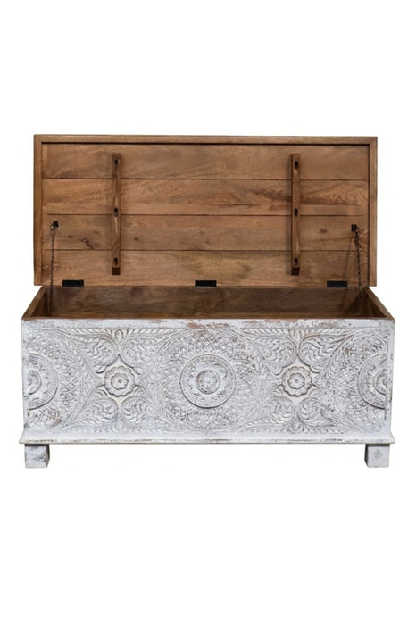 Coffre en manguier blanchi avec couvercle marron 123x54x51cm