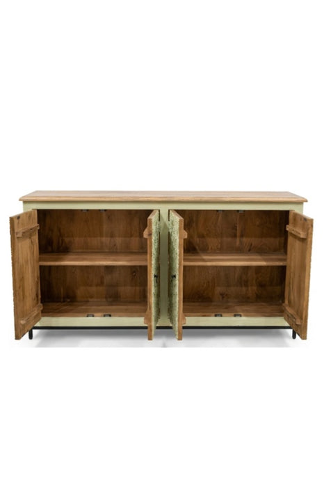 Sideboard Mangoholz/Metallfuss 4 Türen royale Schnitzereien beige 168x40x90cm
