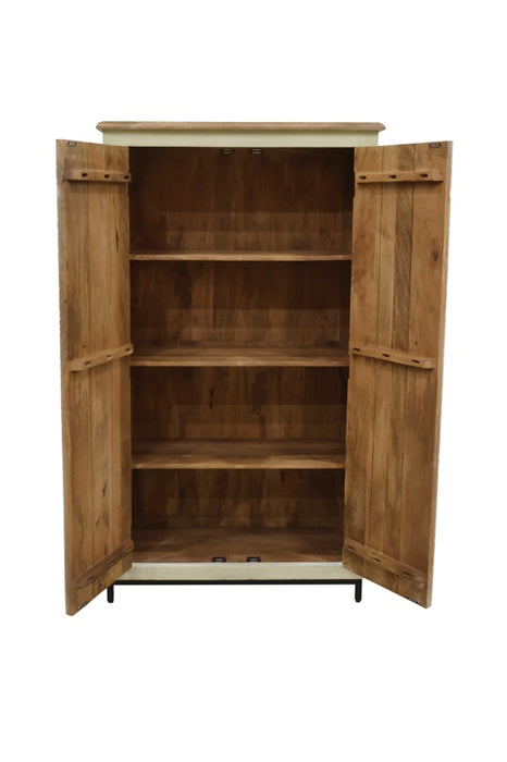 Schrank Almirah Mangoholz/Metallfuss  2 Türen royale Schnitzereien beige  90x40x160cm