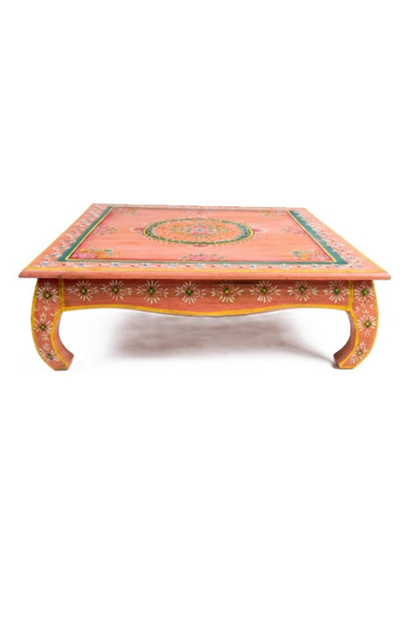 Couchtisch Mangoholz orange/multicolor bemalt 118x118x38cm