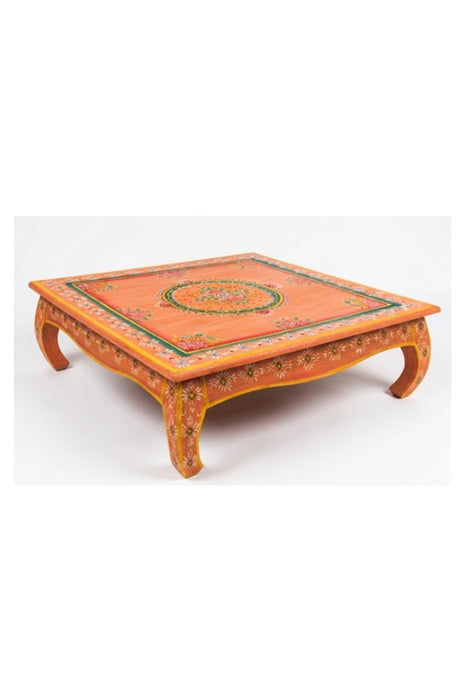 Couchtisch Mangoholz orange/multicolor bemalt 118x118x38cm