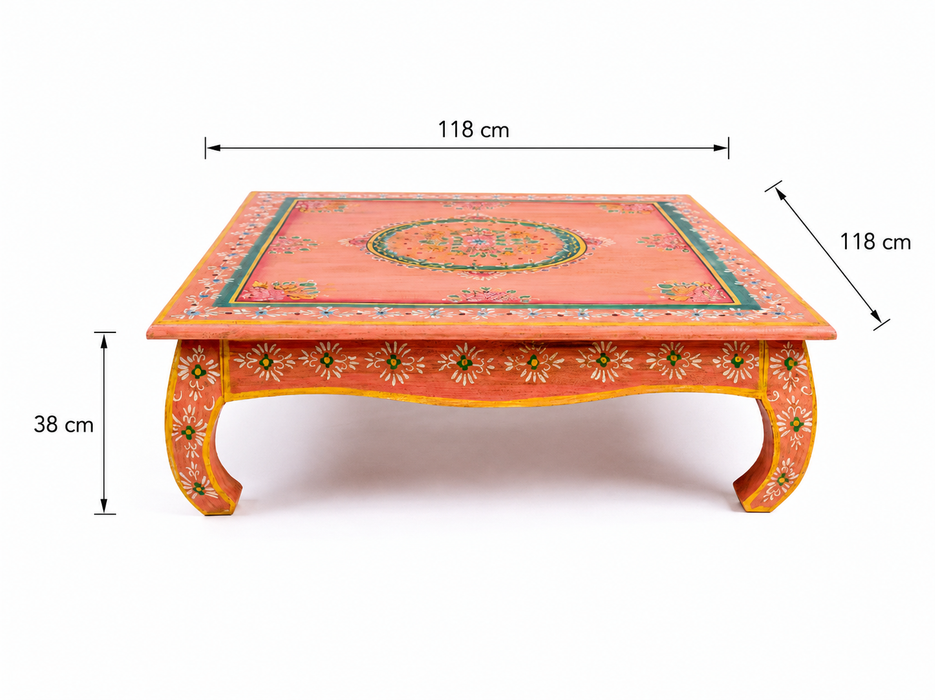 Couchtisch Mangoholz orange/multicolor bemalt 118x118x38cm