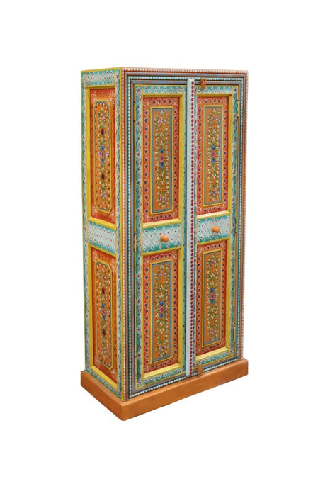 Armoire en manguier peinte bleu clair/orange/multicolore 2 portes 69x32x134cm