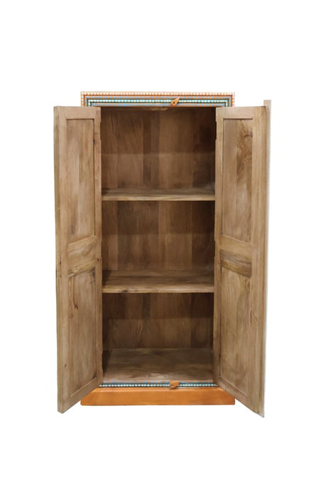 Armoire en manguier peinte bleu clair/orange/multicolore 2 portes 69x32x134cm