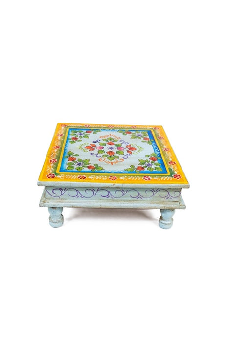 Side Table Bajot Mango Wood Painted Light Blue/Multicolor 37x37x16cm