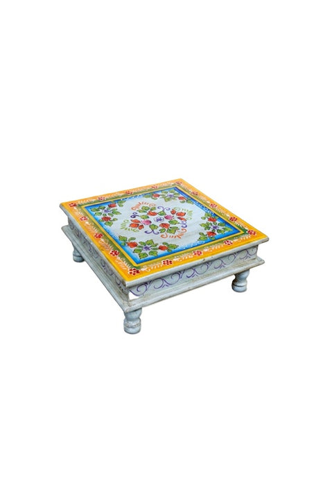 Side Table Bajot Mango Wood Painted Light Blue/Multicolor 37x37x16cm