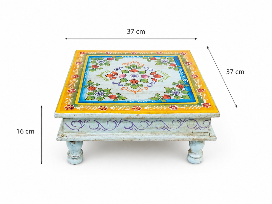 Side Table Bajot Mango Wood Painted Light Blue/Multicolor 37x37x16cm