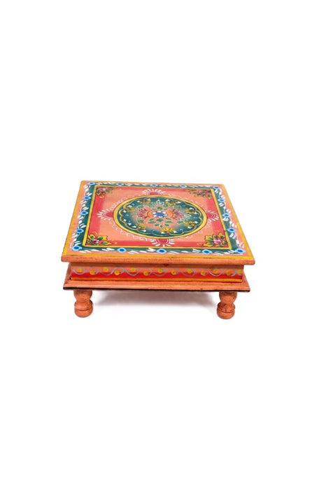 Table d'appoint Bajot en bois de manguier peint orange/multicolore 37x37x16cm