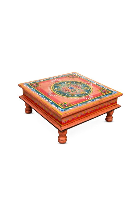 Table d'appoint Bajot en bois de manguier peint orange/multicolore 37x37x16cm