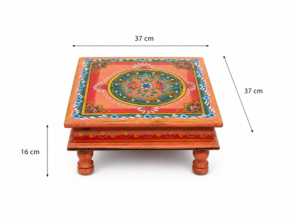 Table d'appoint Bajot en bois de manguier peint orange/multicolore 37x37x16cm