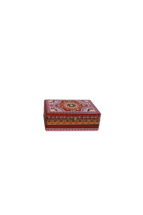Box Mangoholz klein bemalt weinrot/multicolor