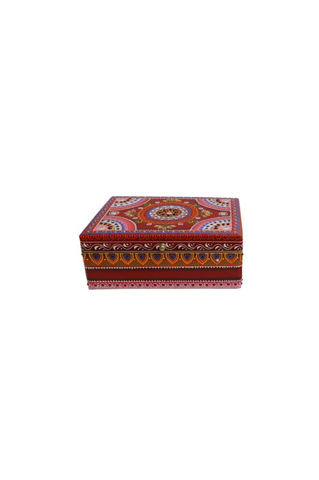 Box Mangoholz gross bemalt weinrot/multicolor