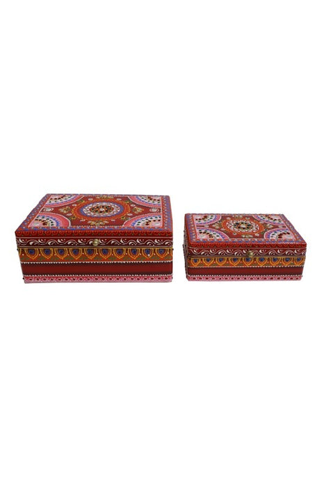 Box Mangoholz gross bemalt weinrot/multicolor