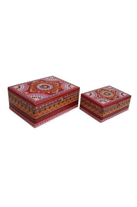 Box Mangoholz gross bemalt weinrot/multicolor