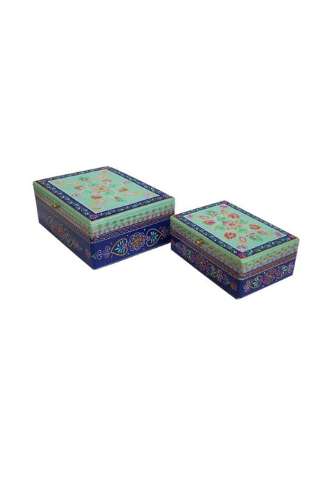 Box Mangoholz klein bemalt hellgrün/blau/rot/multicolor