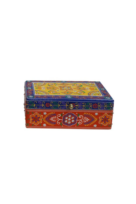 Box mango wood small painted yellow/blue/red/multicolor