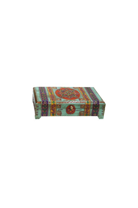 Boîte en bois de manguier petite peinte menthe/rouge/jaune/multicolore