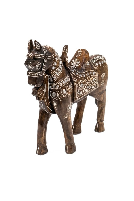 Decorative Horse, Mango Wood, Painted Brown/White