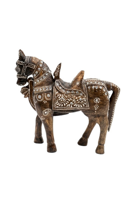 Decorative Horse, Mango Wood, Painted Brown/White