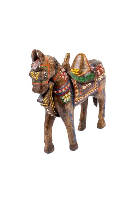 Cheval décoratif en bois de manguier peint marron/multicolore