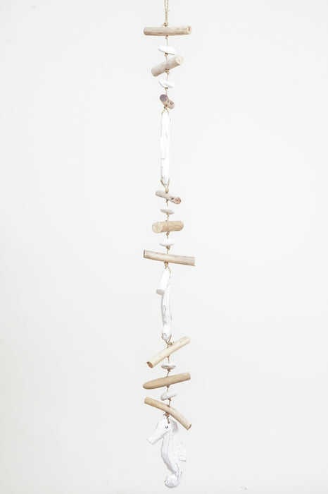 Hanging decoration with seahorses, white wash, 100cm