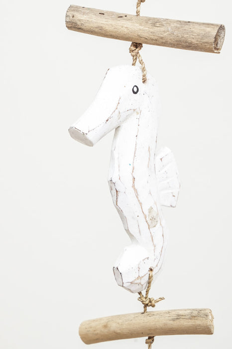 Hanging decoration with seahorses, white wash, 100cm