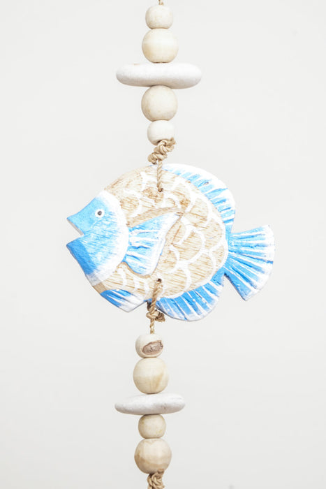Hanging decoration with fish, blue/brown, with string tassel, 100cm