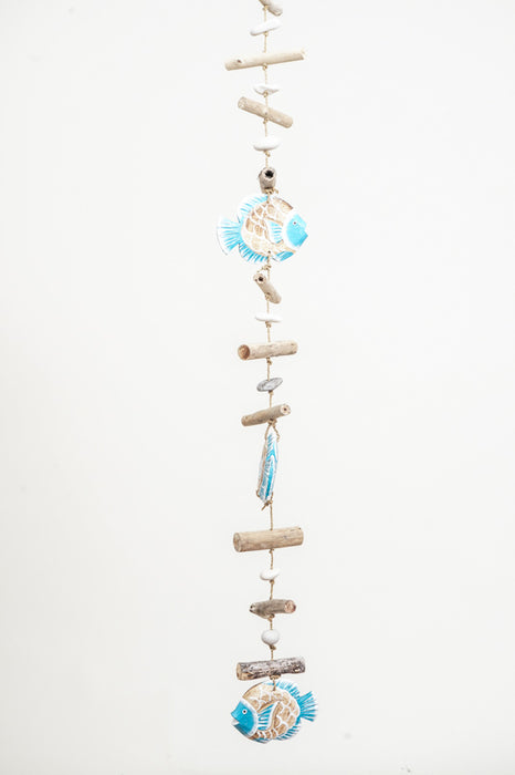 Hanging decoration with fish, blue/natural, 100cm