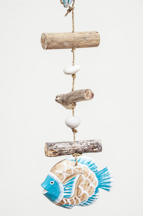 Hanging decoration with fish, blue/natural, 100cm