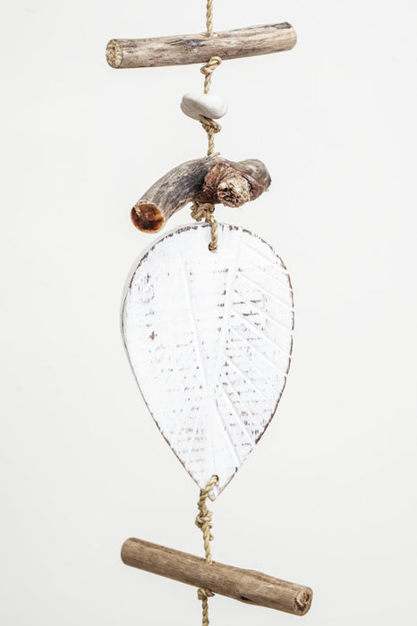 Hanging decoration with leaves, white wash, 100cm