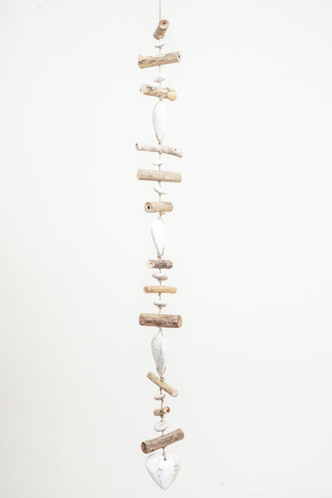 Hanging decoration with hearts, white wash, long 100cm